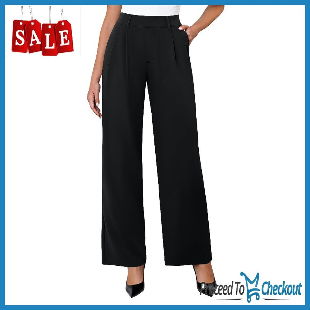 Stretchy High Waisted Wide Leg Work Pants With Pockets